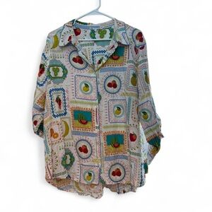 Jane and Delancey Multicolor Fruit Print Button-Up Blouse